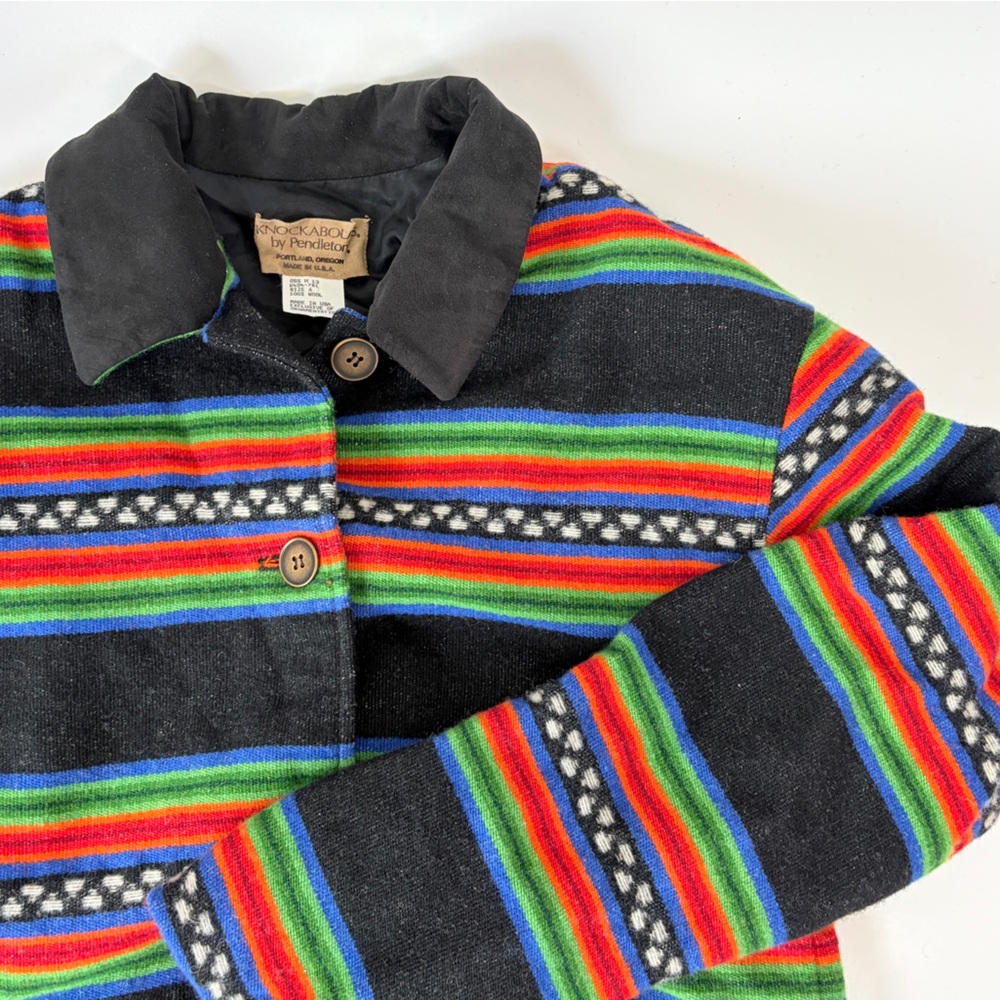 Vintage Striped Southwestern Pendleton Knockabout Wool Coat Jacket Ladies 6‎
